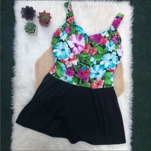 Skirted Floral One Piece Swimsuit